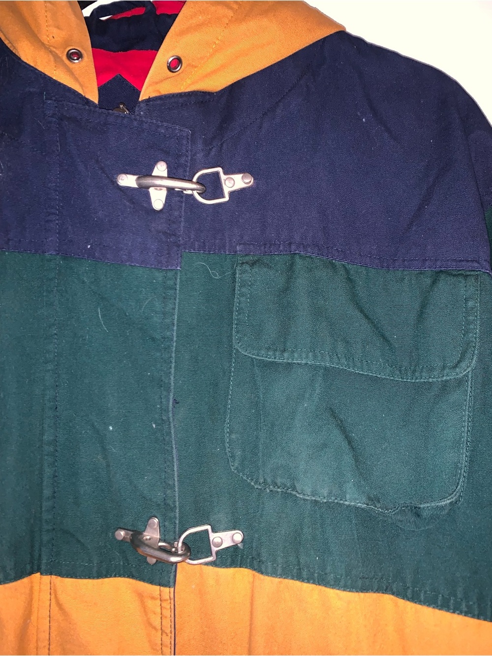Vintage 90s Liz Phillips Colorblock Fireman Clasp Hooded Jacket Small - Picture 3 of 7